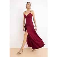 WOVCOR Women's Strappy Split Detail Maxi Evening Occasion Dress in Burgundy | Size: 14