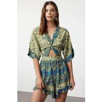 WOVCOR Women's Printed Cut Out Frill Detail Playsuit | Size: 6