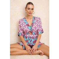 WOVCOR Women's Paisley Print Cut Out Tie Front Playsuit | Size: 6