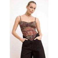 WOVCOR Women's Paisley Mesh Ruched Strappy Handkerchief Top | Size: Large