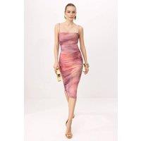 WOVCOR Women's Abstract Ruched Strappy Midi Occasion Dress | Size: 8