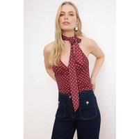 WOVCOR Women's Polka Dot Halterneck Tie Detail Blouse Top | Size: Medium