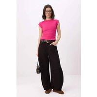WOVCOR Women's Cap Sleeve Fitted Crew Neck Basic Top in Fuchsia | Size: XS