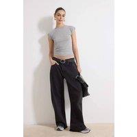 WOVCOR Women's Cap Sleeve Fitted Crew Neck Basic Top in Grey | Size: Small