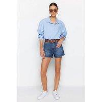 WOVCOR Women's High Waist Denim Tailored Short in Dark Blue | Size: 4
