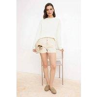 WOVCOR Women's High Waist Button Detail Denim Short in Beige | Size: 4