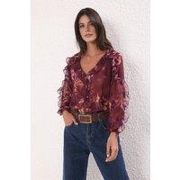 WOVCOR Women's Floral Sheer Ruffle Sleeve Occasion Shirt | Size: 10