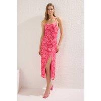 WOVCOR Women's Floral Split Hem Strappy Midi Occasion Dress | Size: Small