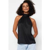 WOVCOR Women's Pleated Halterneck Sleeveless Blouse Top in Black | Size: Medium