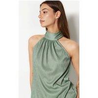 WOVCOR Women's Pleated Halterneck Sleeveless Blouse Top in Mint | Size: Small