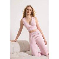 WOVCOR Women's Lace Trim Wrap Detail Soft Pyjama Set in Pink | Size: XS
