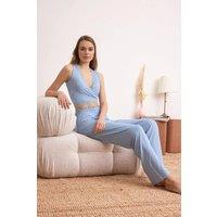 WOVCOR Women's Lace Trim Wrap Detail Soft Pyjama Set in Blue | Size: XS