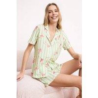 WOVCOR Women's Flamingo Stripe Print Pyjama Shorts Set | Size: XS