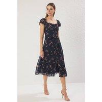 WOVCOR Women's Floral Puff Sleeve Sweetheart Midi Dress | Size: 6