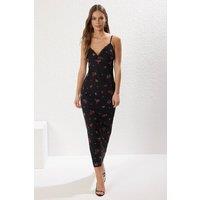 WOVCOR Women's Floral Lace Trim Strappy Midi Bodycon Dress | Size: XS