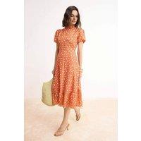 WOVCOR Women's Floral Puff Sleeve High Neck Midi Dress | Size: 6
