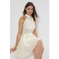 WOVCOR Women's Button Detail Halterneck Mini Beach Dress in Beige | Size: 10