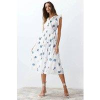 WOVCOR Women's Embroidered Ruffle Sleeve Tie Waist Midi Dress | Size: 6