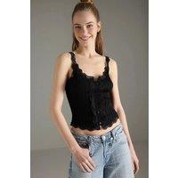 WOVCOR Women's Lace Trim Ribbed Strappy Blouse Top in Black | Size: Large