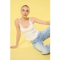 WOVCOR Women's Lace Trim Ribbed Strappy Blouse Top in Ecru | Size: Medium