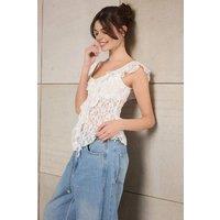 WOVCOR Women's Lace Tie Detail Sleeveless Blouse Top in Ecru | Size: Medium