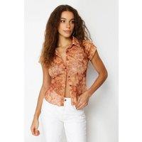 WOVCOR Women's Printed Sheer Short Sleeve Blouse Top | Size: XS