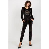 Love Lace Women's Velour Heart Neck Blouse & Tie Waist Pants in Black | Size: S/M