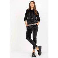 Love Lace Women's Velour Hooded Sweatshirt & Tie Waist Pants Set Style 172688 in Black | Size: S/M