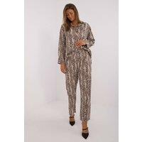 Love Lace Women's Animal Print Shirt & Wide Leg Pants Set in Beige