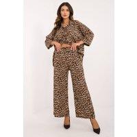 Love Lace Women's Animal Print Shirt & Wide Leg Pants Set Style 200219 in Beige