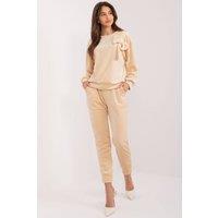 Love Lace Women's Velour Sweatshirt & Tie Waist Pants Set Style 193483 in Beige