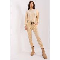 Love Lace Women's Velour Knit Sweatshirt Set With Patch Pants in Beige