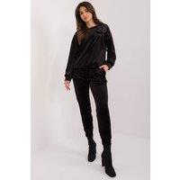 Love Lace Women's Velour Sweatshirt & Tie Waist Pants Set in Black