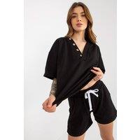 Love Lace Women's Heart Neck Short Sleeve Blouse Shorts Set in Black