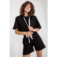 Love Lace Women's Hooded Kangaroo Blouse & Shorts Set in Black