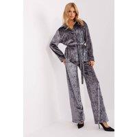 Love Lace Women's Velour Button Up Top & Wide Leg Pants Set in Grey | Size: S/M