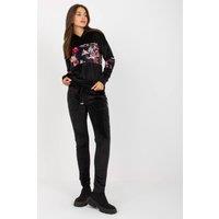 Love Lace Women's Velour Hooded Sweatshirt Pants Set Floral Inserts in Black | Size: Small