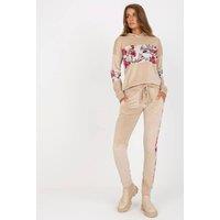 Love Lace Women's Velour Floral Hoodie Sweatpant Set in Beige | Size: Small