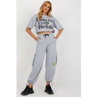 Love Lace Women's Short Sleeve Blouse Pants Set in Grey | Size: Small