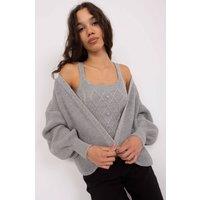 Love Lace Women's Strapless Top & Long Sleeve Cardigan Set in Grey