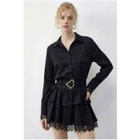 Bianco Lucci Women's Leopard Print Shirt Dress with Belt in Black | Size: Large
