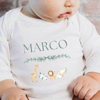 Aye Do Gifts Personalised Zoo Animals Baby Outfit: Baby Grow in White | Size: 0-3 m