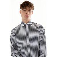 TopLook London Men's Mens Business Casual Stripe Shirt - Classic Fit Office Shirt in Black | Size: 17.5 in