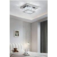 H&O Direct Modern Square Crystal Ceiling Light in Silver