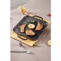 Living and Home Cast Iron Griddle Pan Grill Frying Cookware with Handles 35cm x 28cm in Black | Size: 35 cm x 28 cm