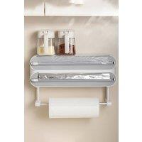 Living and Home 3-Layer Magnetic Wall Mounted Wrap Dispenser with Cutter & Paper Roll Holder in Grey