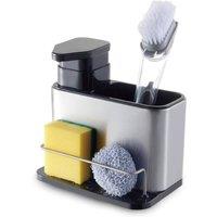 Top 3 Kitchen Sink Organiser with 340ml Soap Dispenser Pump Silver