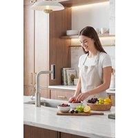 JANLEMNY Waterfall Kitchen Mixer Tap - Pull Out - Brushed Steel in Silver | Size: 1000mm x 400mm