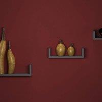 Kelvenix Set Of 3 U Shaped Floating Wooden Wall Mounting Shelf Display Unit in Grey