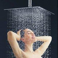 Kelvenix 20cm Square Chrome Rainfall Shower Head, Waterfall Overhead Bath Spray in Silver